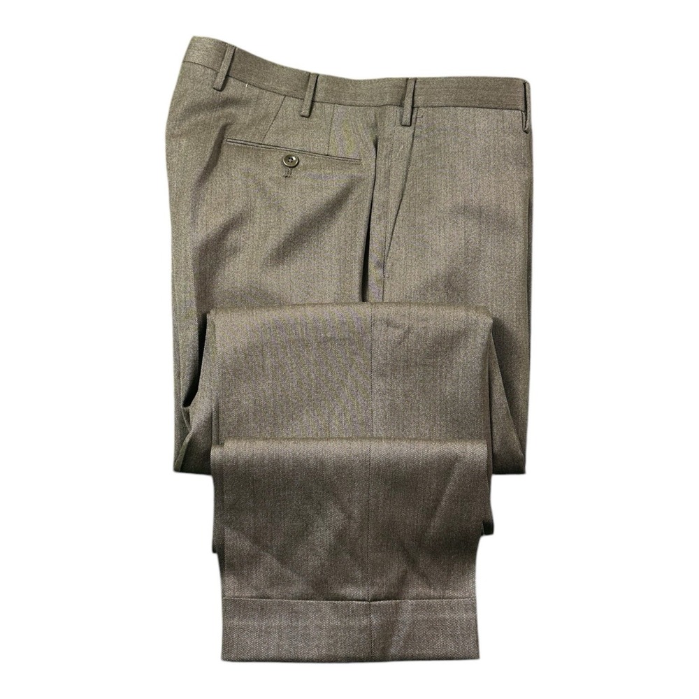 Incotex Brown Current Flat Front Wool Mens Trouser Size 35X30 Mint